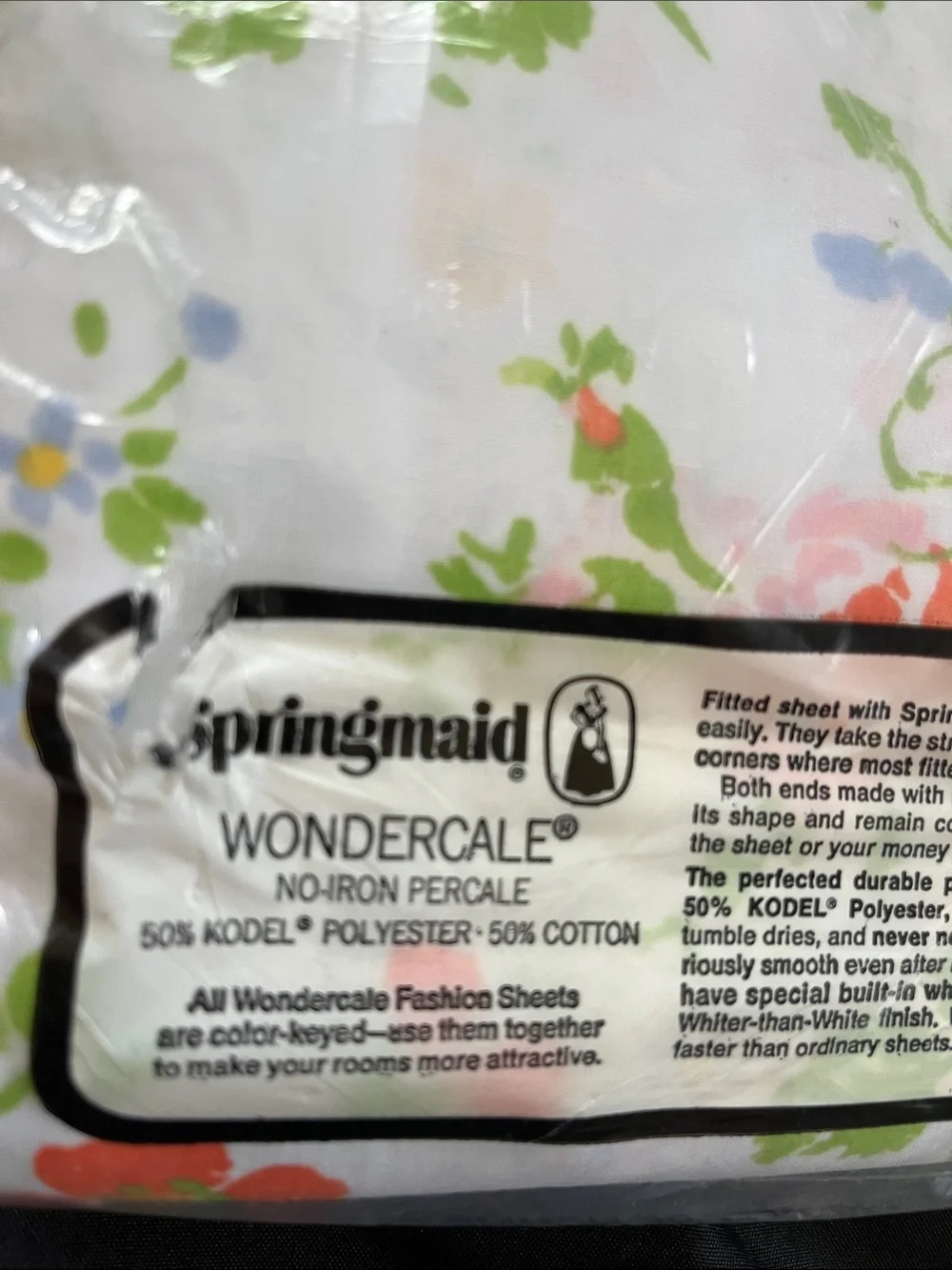SPRINGMAID Wondercale Vtg Floral Flowers Flat QUEEN Sheet NIP Cottagecore
